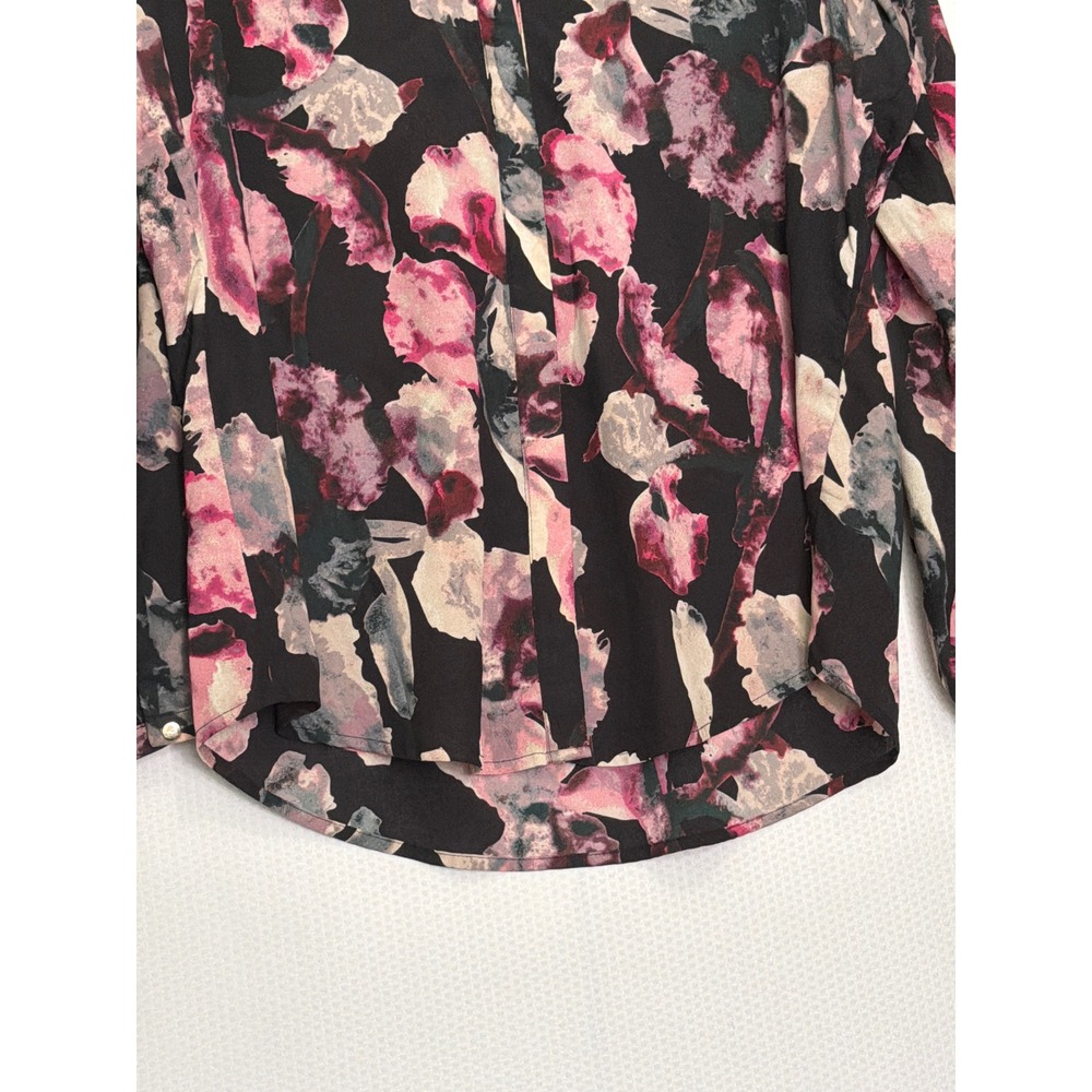 Ivanka Trump Womens Floral V-Neck Blouse Black Pink Purple Long Sleeve Large - Picture 3 of 9